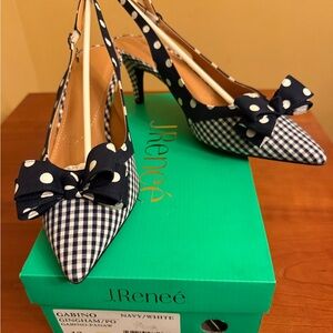 J.Renee Navy and White Checkered Slingback Heels